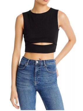 FORE Black Cropped Sleeveless Top with Draped Back